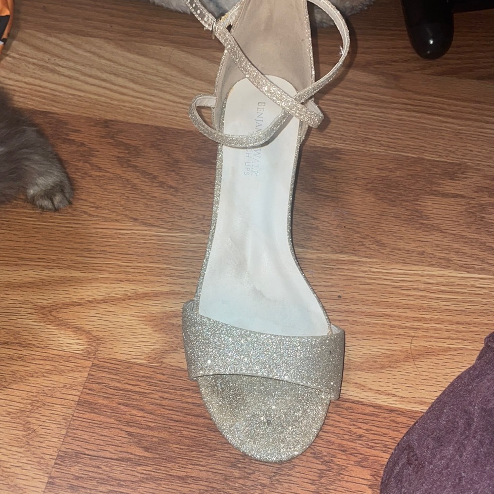 2 or 3 in heels worn one time at a school dance. champagne gold with cross strap